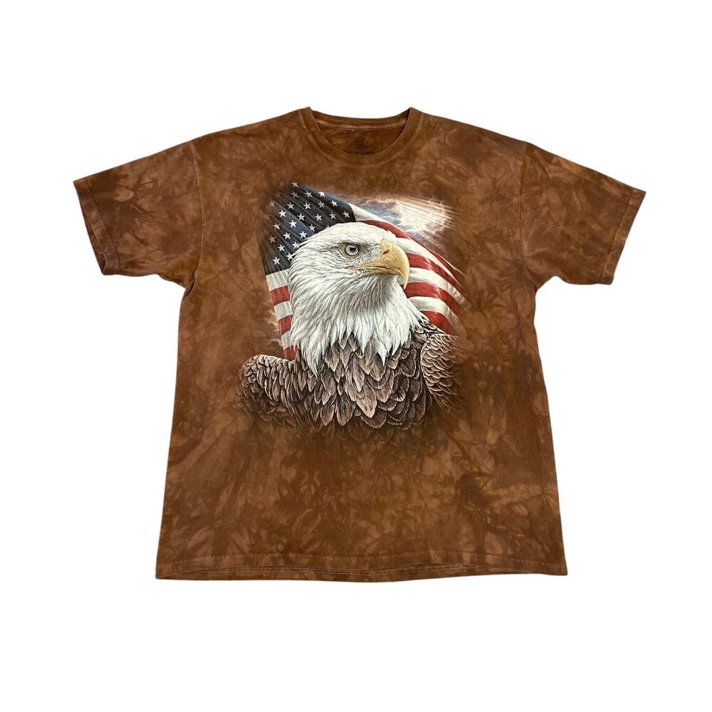 The‎ Mountain Brown Tie Dye Bald Eagle USA Flag Graphic Shirt SZ XL Gorpcore